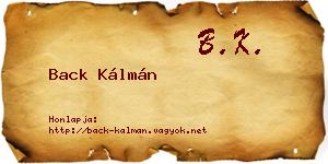 Back Kálmán névjegykártya